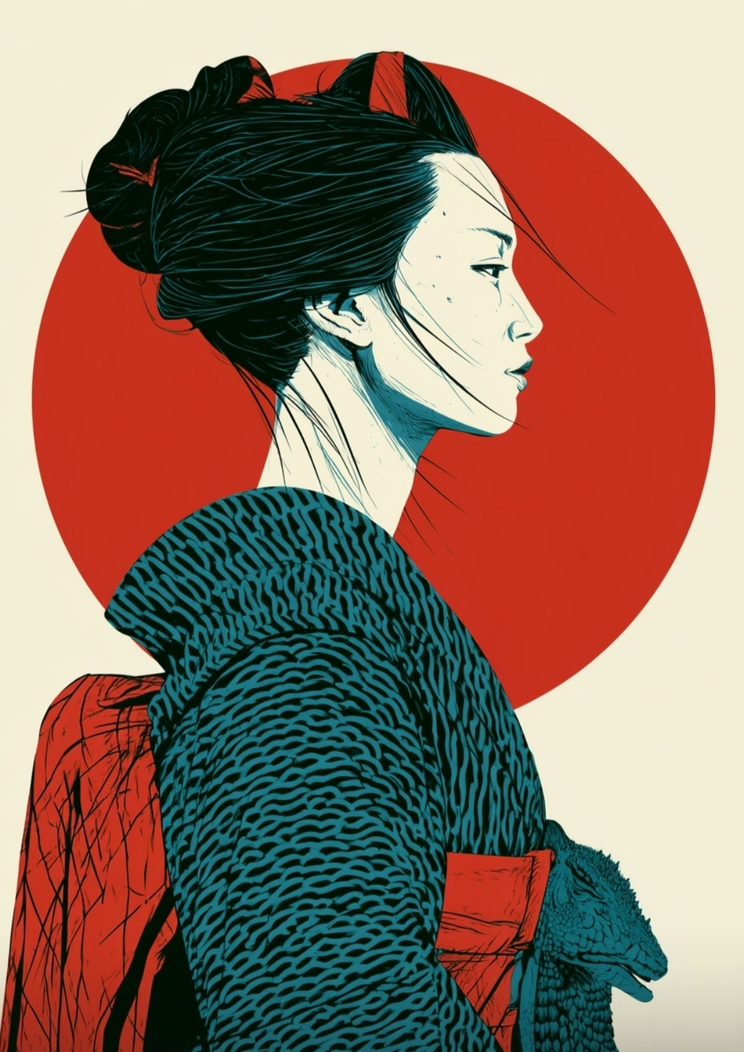Póster Retrato Geisha Japón — Ilustración Minimalista (Ref:0002)