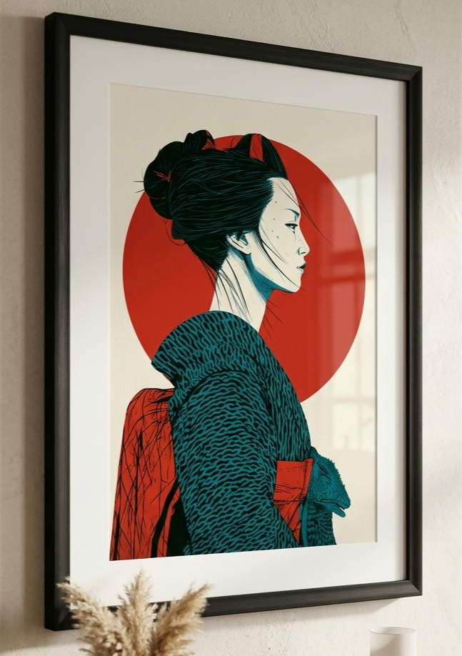 Póster Retrato Geisha Japón — Ilustración Minimalista (Ref:0002)