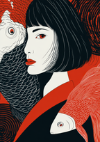 Póster Retrato Koi Japón — Ilustración Minimalista (Ref:0003)
