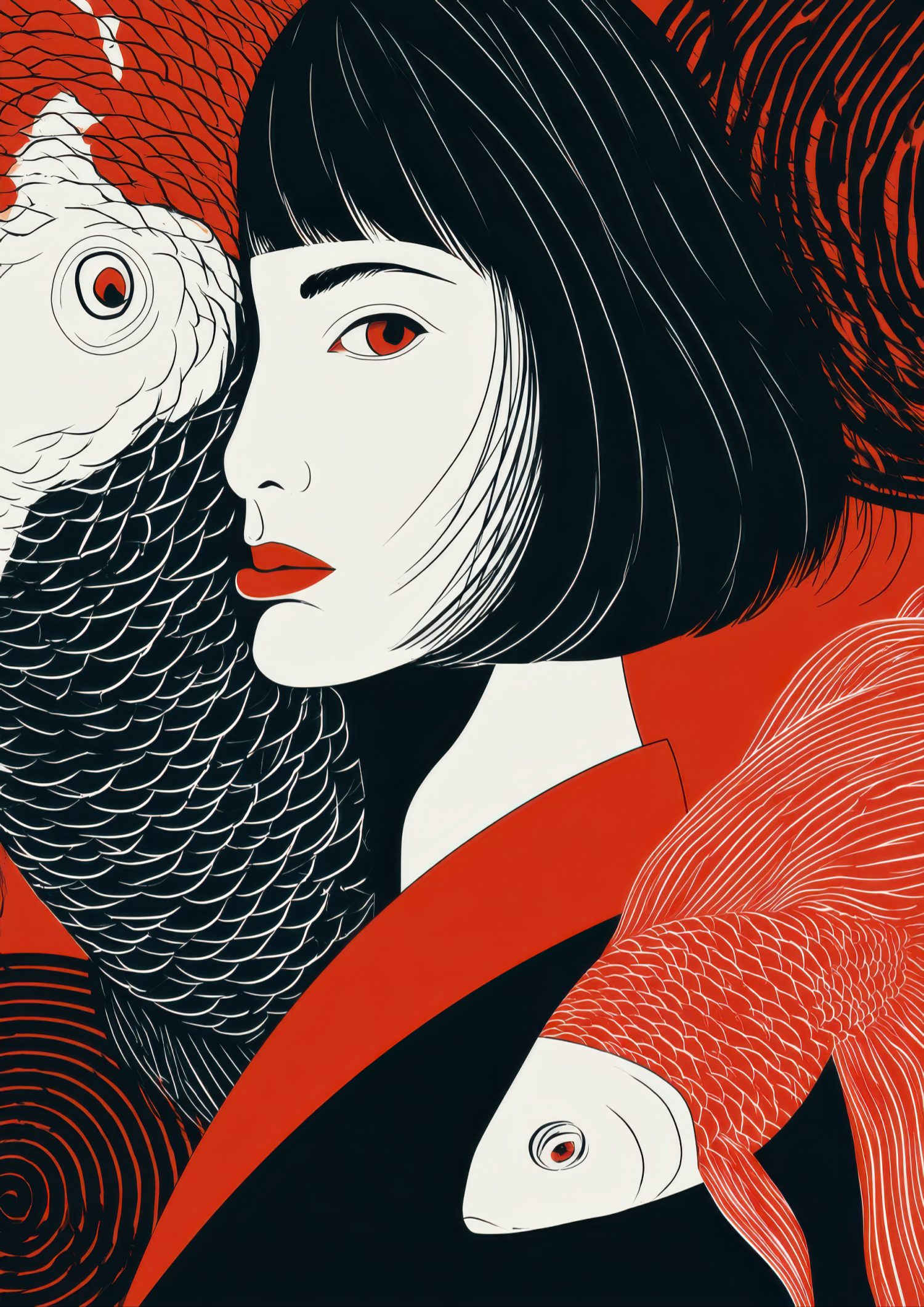 Póster Retrato Koi Japón — Ilustración Minimalista (Ref:0003)