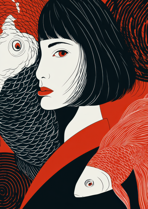 Póster Retrato Koi Japón — Ilustración Minimalista (Ref:0003)