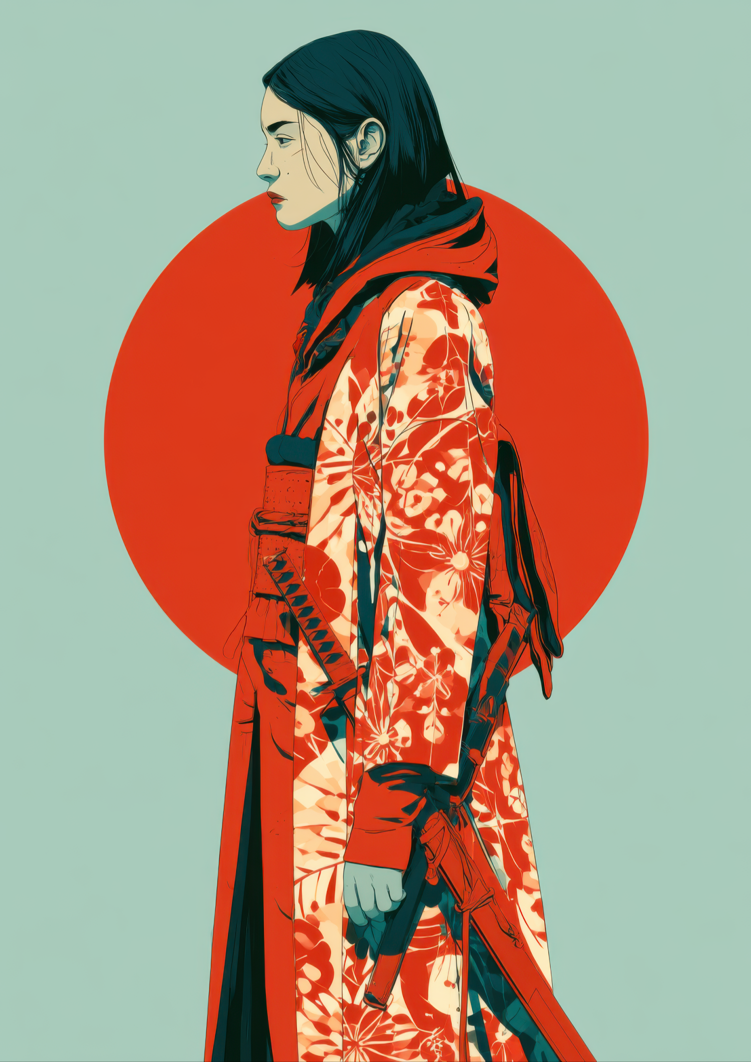 Póster Retrato Geisha II Japón — Ilustración Minimalista (Ref:0004)