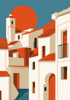 Póster Pueblo Blanco — Ilustración Geométrica (Ref.0008)