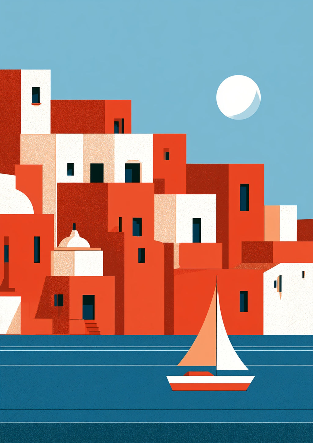 Póster Pueblo Costero — Ilustración Geométrica (Ref.0009)