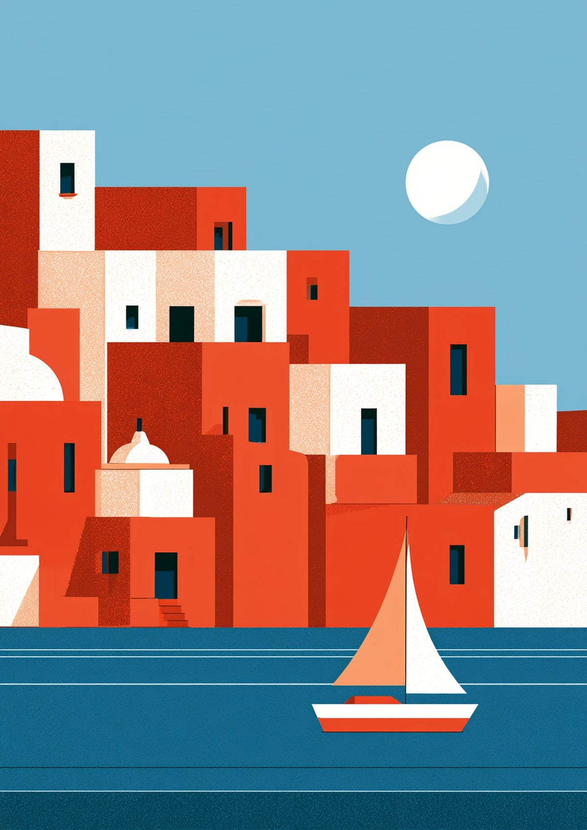 Póster Pueblo Costero — Ilustración Geométrica (Ref.0009)