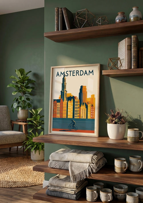 Póster Ámsterdam Ciclista — Ilustración Retro (Ref.0061)