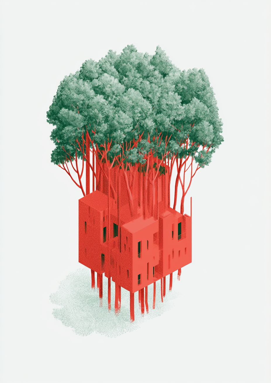 Póster Edificio y Árboles  (Reff.0064)