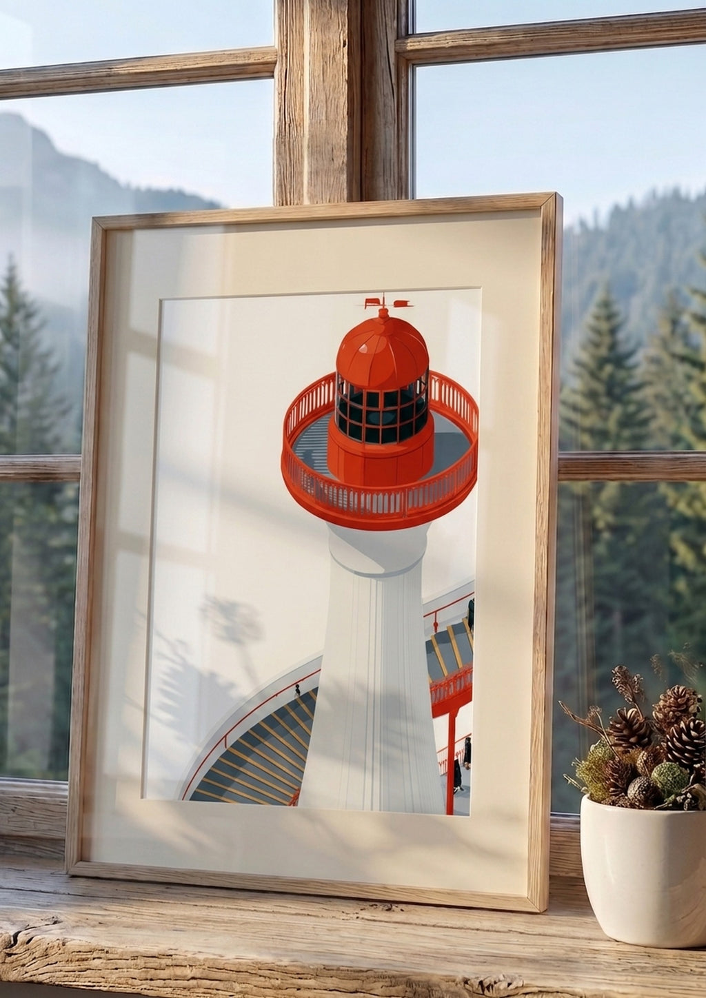 Póster Faro Vista Aérea — Ilustración Arquitectónica (Ref.0066)