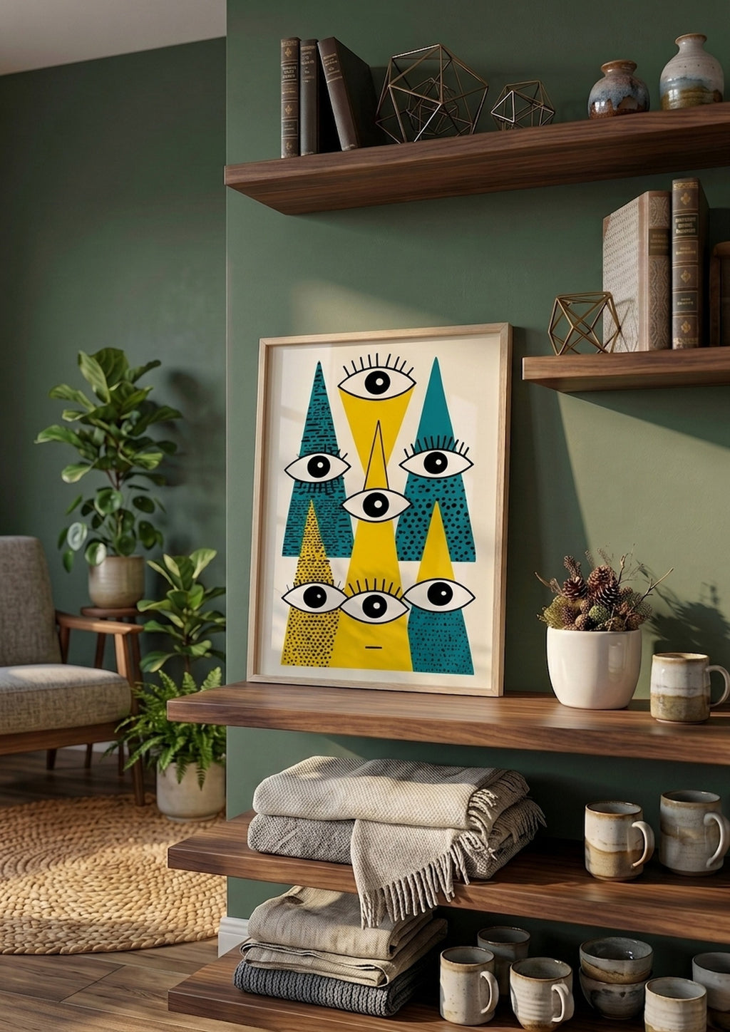 Póster Triángulos y Ojos — Ilustración Escandinava (Ref.0097)